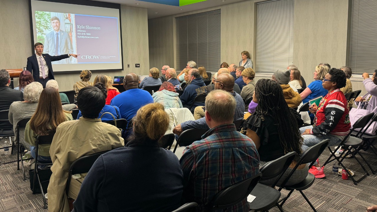 Attorney Kyle Shannon answering questions at a Fortera Credit Union member meeting.